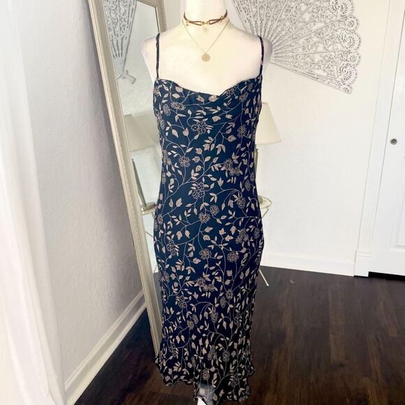 Ellen Brook Dresses & Skirts - Ellen Brook Black Tan Y2K Romantic Floral Mesh Cowl neck Midi Dress S